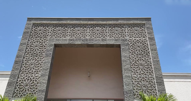 Stylish facade design showcasing commercial architecture with GRC