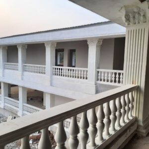 White GRC Railing crafted for temple boundary wall