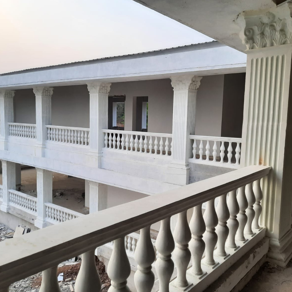 White GRC Railing crafted for temple boundary wall